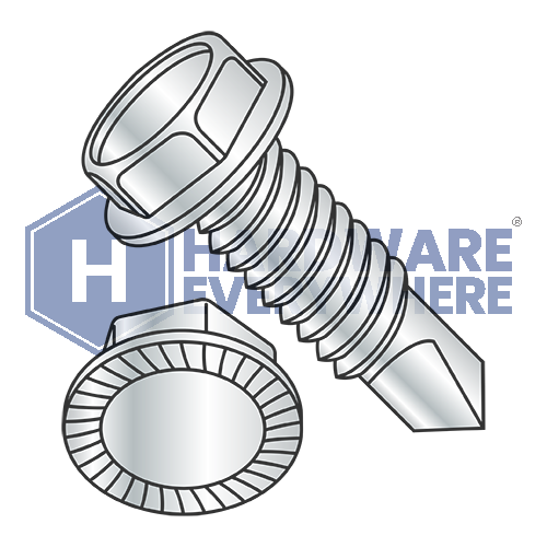 #14 x 1 SELF DRILLING SCREWS / Unslotted / Hex Washer Head / Steel / Zinc