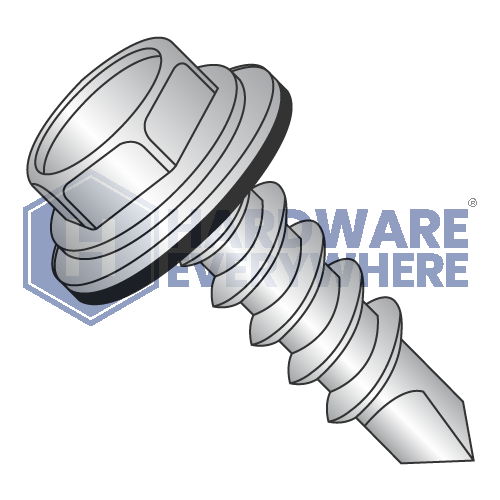 #8 x 1 SELF DRILLING SCREWS / Unslotted / Hex Washer Head / 18-8 Stainless / Plain