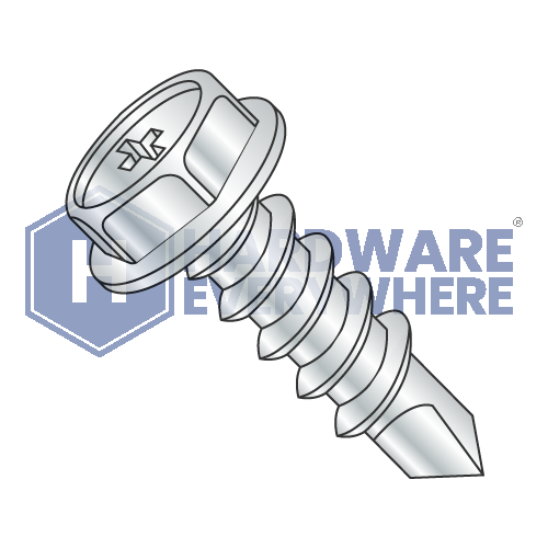 #8 x 3/4 SELF DRILLING SCREWS / Phillips / Hex Washer Head / Steel / Zinc