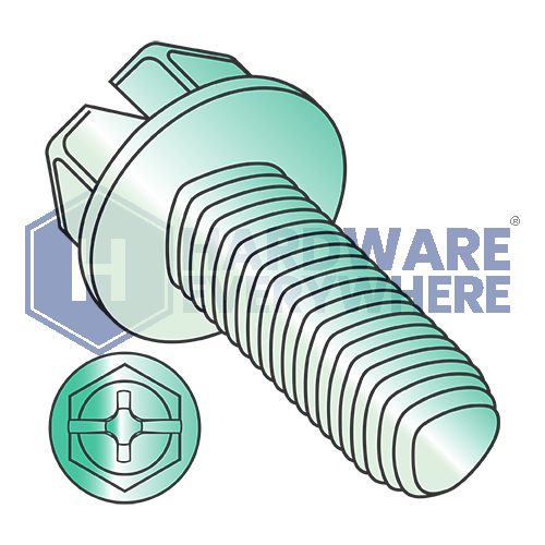 10-32 X 3/8 Thread Forming Screws / Combo / Hex Washer Head / Steel / Green Zinc / Taptite Alternate