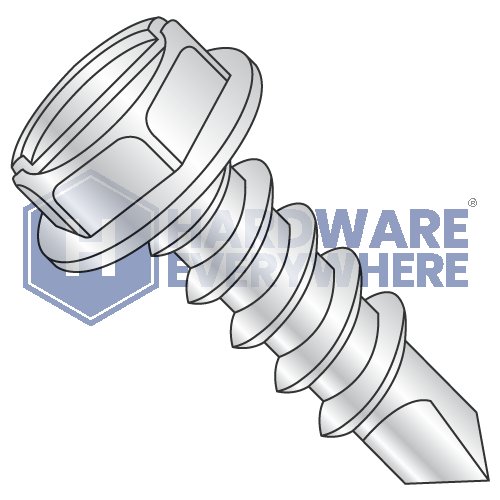 #14 x 1 SELF DRILLING SCREWS / Slotted / Hex Washer Head / Steel / Zinc