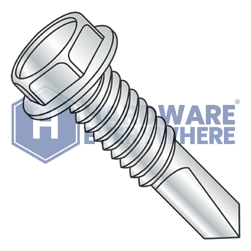 #12 x 1 SELF DRILLING SCREWS / Unslotted / Hex Washer Head / Steel / Zinc