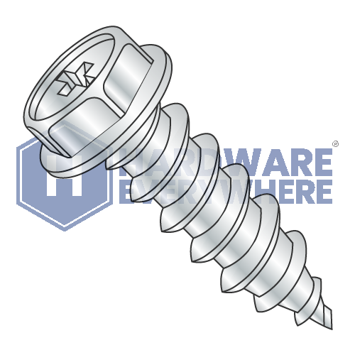 #10 x 2 SHEET METAL SCREWS / Phillips / Hex Washer Head / Steel / Zinc