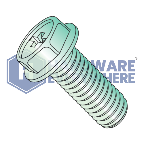 10-32 x 3/8 MACHINE SCREWS / Phillips / Hex Washer Head / Steel / Green Zinc