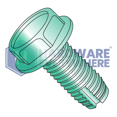 10-32 X 3/8 Thread Cutting Screws / Unslotted / Hex Washer Head / Steel / Green Zinc / Type 1