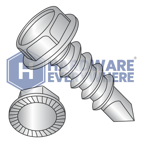 #14 x 1 SELF DRILLING SCREWS / Unslotted / Hex Washer Head / 18-8 Stainless / Plain