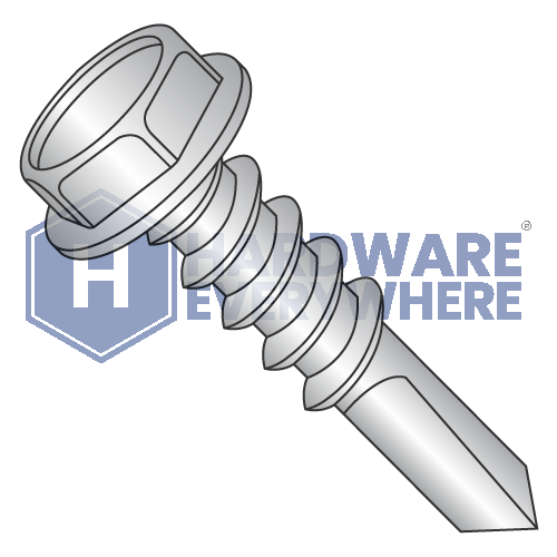 #12 x 1 1/2 SELF DRILLING SCREWS / Unslotted / Hex Washer Head / 410 Stainless / Plain