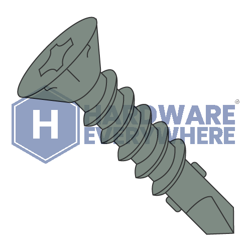 #8 x 2 1/4 SELF DRILLING SCREWS / Phillips / Flat Head / Steel / Green Ceramic