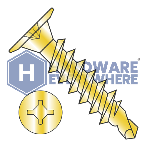 #10 x 1 SELF DRILLING SCREWS / Square / Wafer Head / Steel / Yellow Zinc