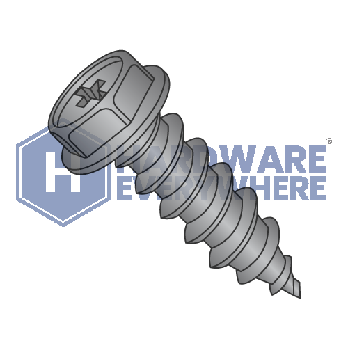 #10 x 5/8 SHEET METAL SCREWS / Phillips / Hex Washer Head / Steel / Black Oxide