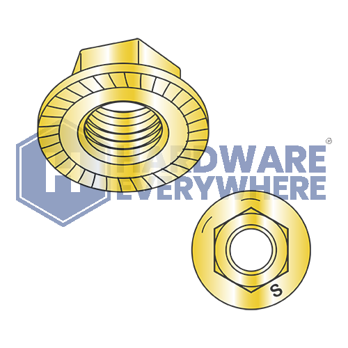 1/4-20 LARGE FLANGE SERRATED FLANGE NUTS / Grade 8 / Yellow Zinc