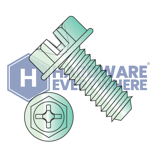 10-32 x 3/8 MACHINE SCREWS / Combo / Hex Washer Head / Steel / Green Zinc