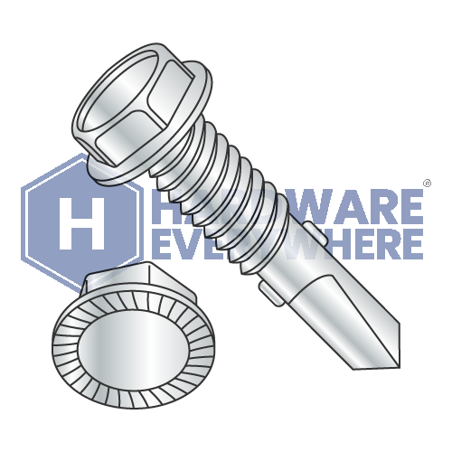 #14 x 1 1/2 SELF DRILLING SCREWS / Unslotted / Hex Washer Head / Steel / Zinc