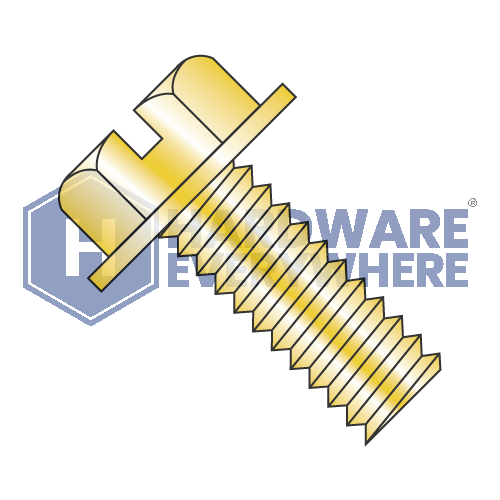 10-32 x 1/2 MACHINE SCREWS / Slotted / Hex Washer Head / Steel / Yellow Zinc
