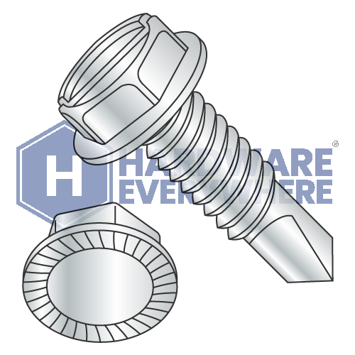 #14 x 1 1/4 SELF DRILLING SCREWS / Slotted / Hex Washer Head / Steel / Zinc